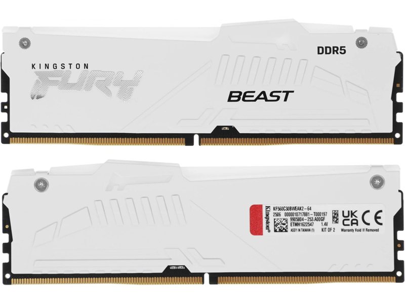 Память DDR5 2x32GB 6000MHz Kingston KF560C30BWEAK2-64 Fury Beast RGB RTL Gaming PC5-48000 CL30 DIMM UDIMM 288-pin 1.4В kit single rank с радиатором Ret