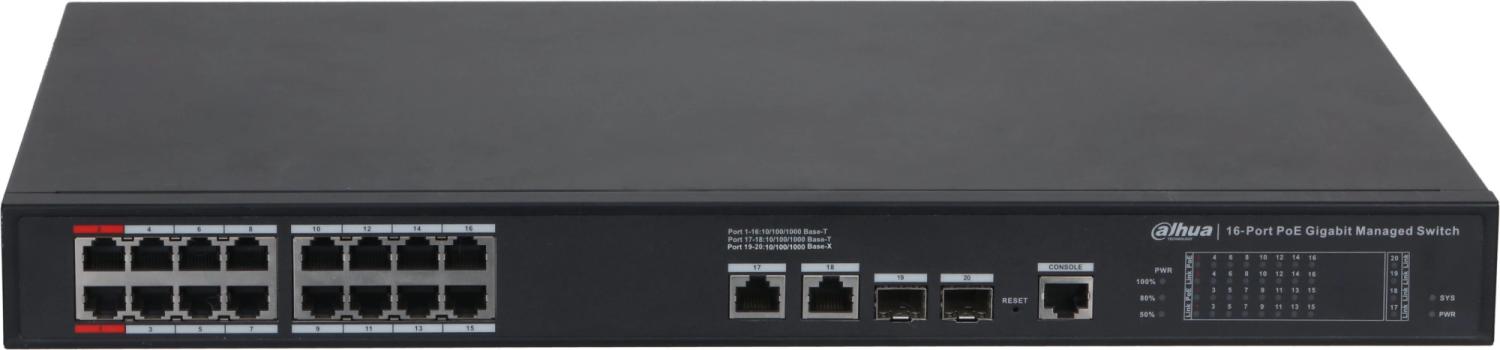 Коммутатор Dahua DH-S4220-16GT-190 16x100Мбит/с 2x1Гбит/с 2SFP 16PoE 190W управляемый
