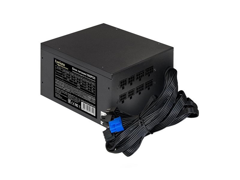 Блок питания 1000W ExeGate Gaming Standard 1000PGS (ATX, APFC, КПД 82% (80 PLUS), 14cm fan, 24pin, 2x(4+4)pin, PCIe, 5xSATA, 4xIDE, Cable Management, black, RTL)