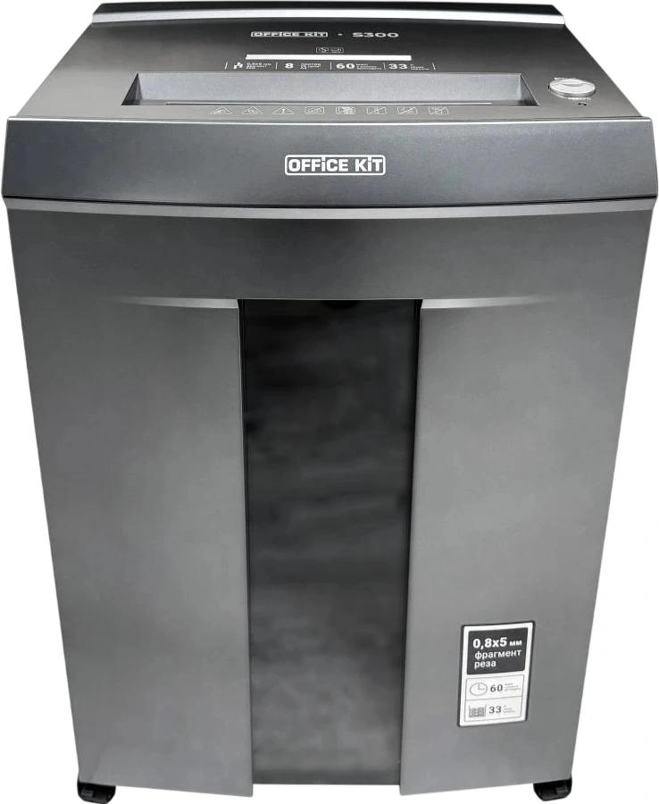 Шредер Office Kit S300 0,8x5 черный (секр.P-7) фрагменты 8лист. 33лтр. пл.карты CD
