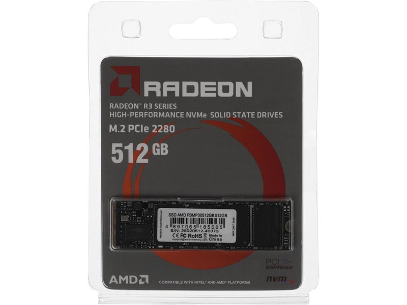 Накопитель SSD AMD PCIe 3.0 x4 512GB R3MP30512G8 Radeon M.2 2280