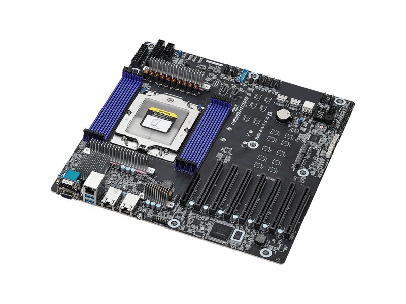 Материнская плата/ ASRock TURIND8X-2T/500W, EEB, 1x SP5 (LGA 6096) AMD EPYC™ 9005/9004, 8x DDR5 RDIMM, RDIMM-3DS, 4x PCIe5.0 / CXL2.0 x16*, 3x PCIe5.0 x16, 1x PCIe5.0 x8**, 2x MCIO** (PCIe5.0 x4 or 4 SATA 6Gb/s), 1x MCIO (PCIe5.0 x4 or 4 SATA 6Gb/s), 1x M