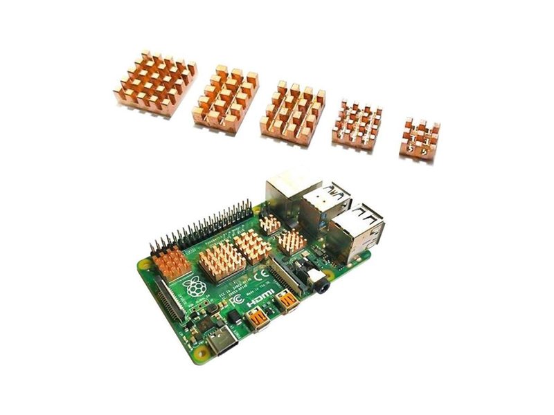 Набор радиаторов №2  ACD 5 in 1 Pure Copper HeatSink для Raspberry 4B  1шт. 17х17х5mm 1шт. 14х10х5mm 1шт. 12х13х5mm 2шт. 5х5х5mm