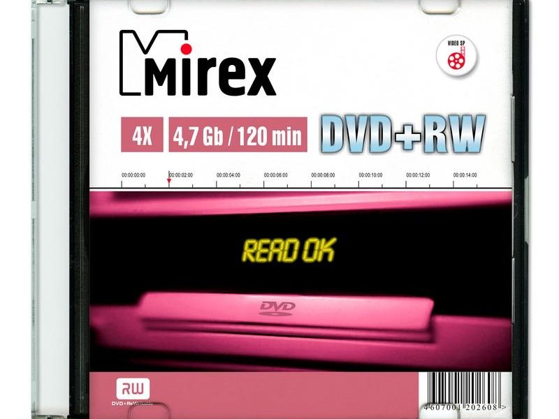 Диск DVD+RW Mirex 4.7 Gb, 4x, Slim Case (1), (1/50)
