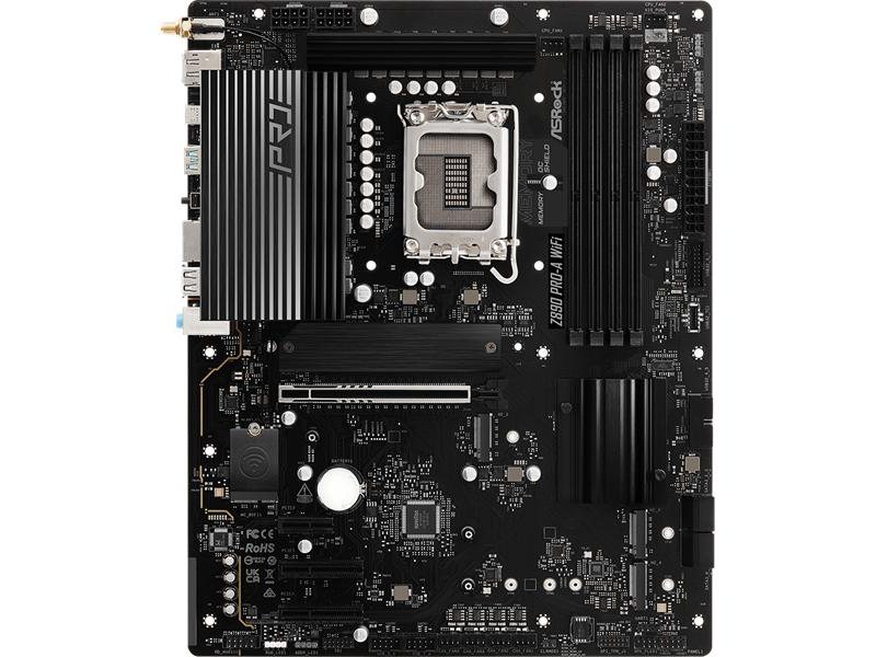 Материнская плата ASROCK Z890 PRO-A WIFI, LGA1851, Z890, 4*DDR5, 4*SATA, 4*M.2, 4*USB 3.2, 4*USB 2.0, Type-C, 1*PCIx16, 2*PCIx4, 1*M.2 (Key E), HDMI+DP, ATX