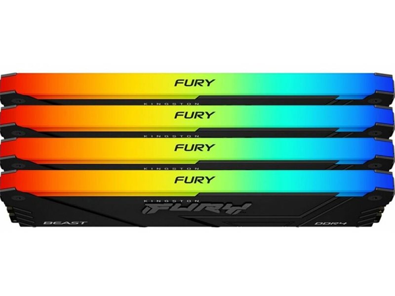Память оперативная/ Kingston 64GB 3200MT/s DDR4 CL16 DIMM (Kit of 4) 1Gx8 FURY Beast RGB
