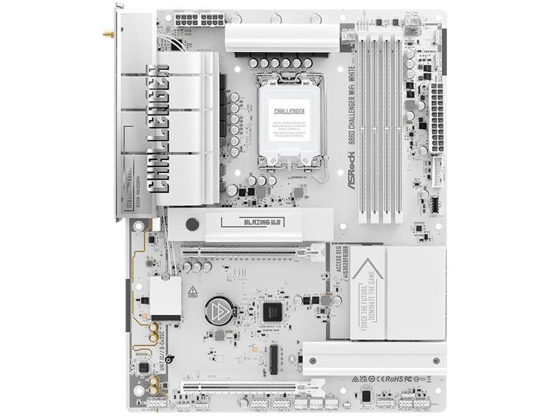 Материнская плата ASROCK B860 Challenger WiFi White, LGA1851, B860, 4*DDR5, 4*SATA, 4*M.2, 4*USB 3.2, 2*USB 2.0, Type-C, 2*PCIx16, 1*M.2 (Key E), HDMI, ATX
