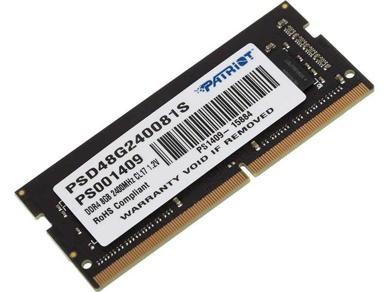 Память DDR4 8Gb 2400MHz Patriot PSD48G240081S RTL PC4-19200 CL17 SO-DIMM 260-pin 1.2В single rank Ret