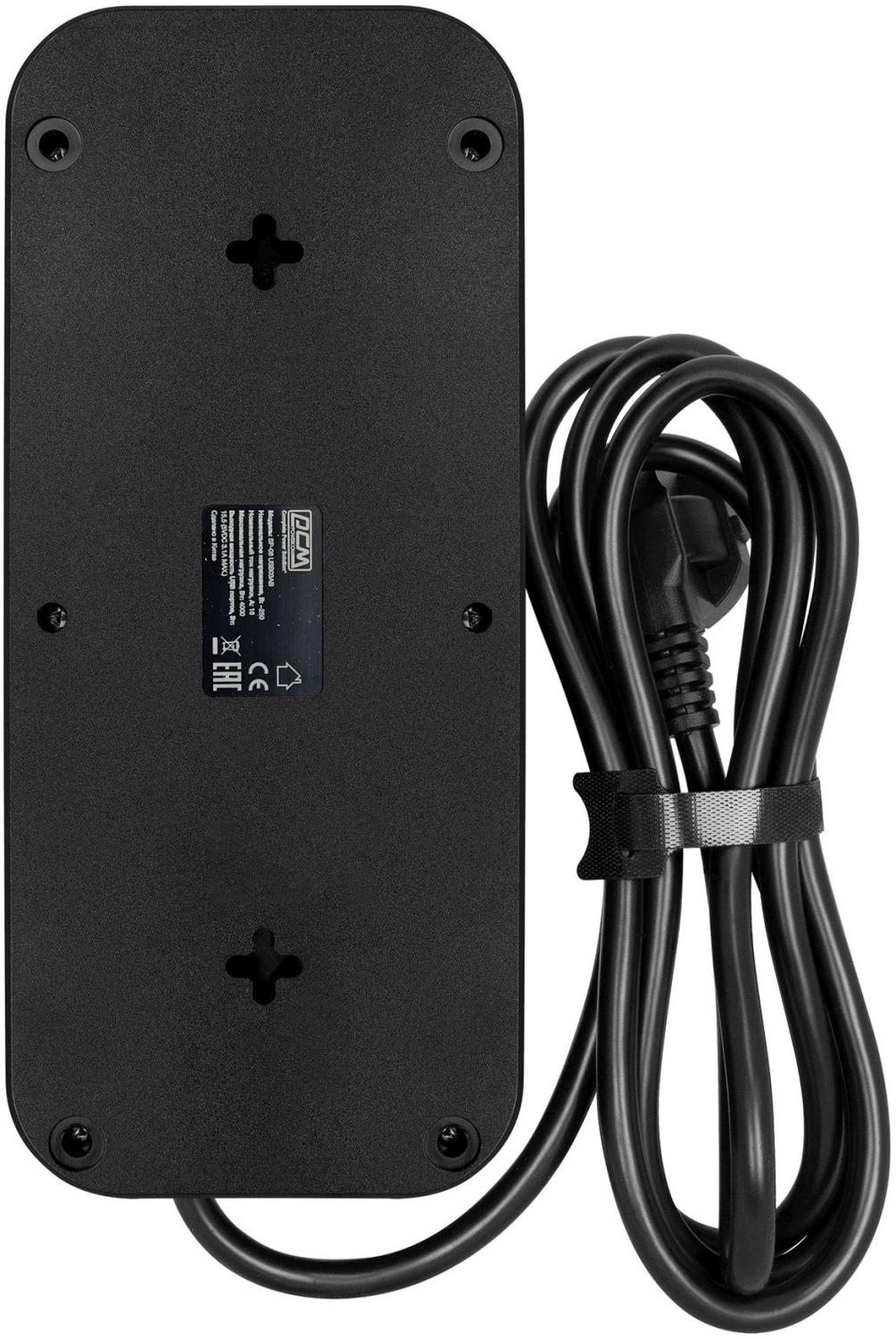 Сетевой фильтр Powercom SP-08 USB03AB 3,0М 3м (8 розеток) черный (коробка)