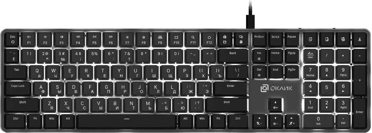 Клавиатура Оклик K953X механическая черный/серый USB Multimedia LED (1901086) кабель 1.5м