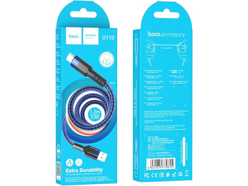 Кабель Hoco U110 70615 USB (m)-USB Type-C (m) 1.2м синий