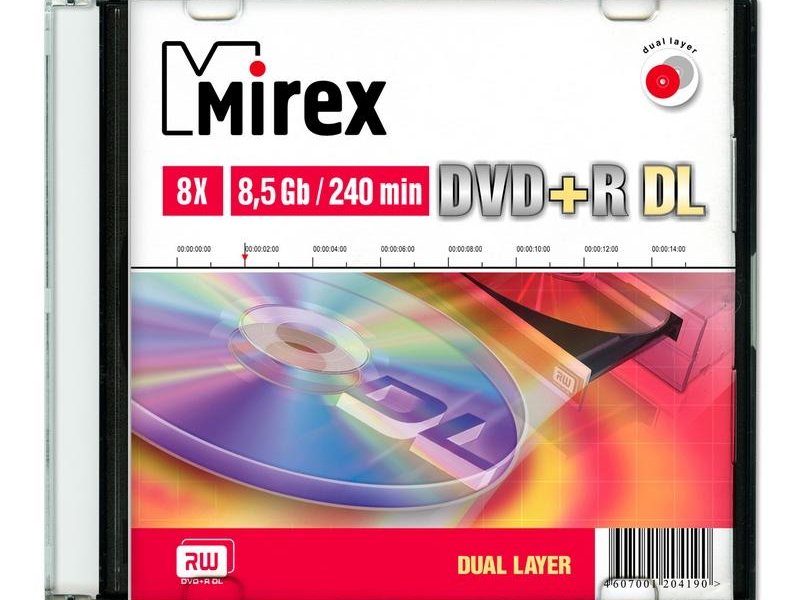 Диск DVD+R Mirex 8.5 Gb, 8x, Slim Case (1), Dual Layer (1/50)