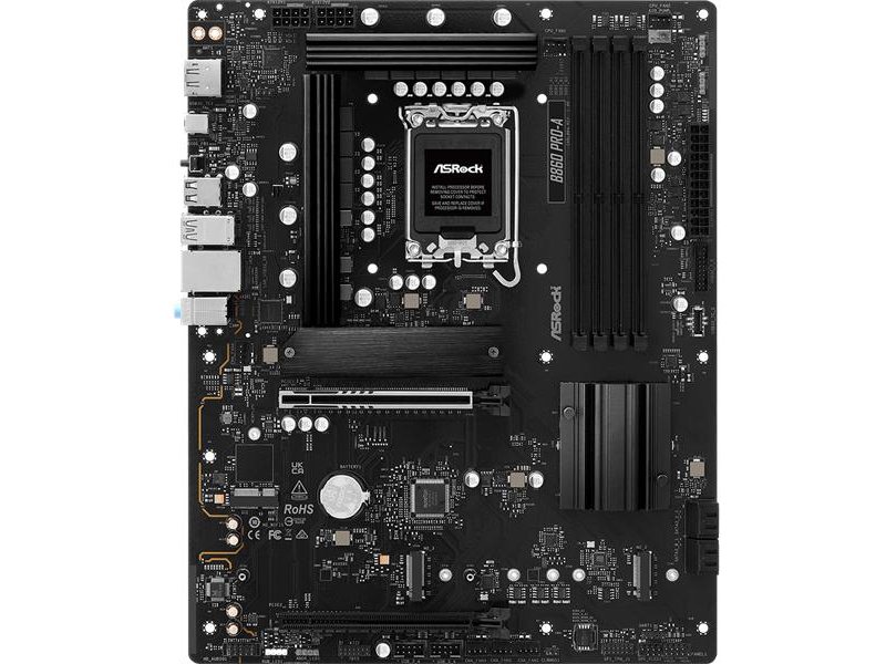 Материнская плата ASROCK B860 PRO-A, LGA1851, B860, 4*DDR5, 4*SATA, 4*M.2, 6*USB 3.2, 2*USB 2.0, Type-C, 2*PCIx16, 1*M.2 (Key E), HDMI+DP, ATX