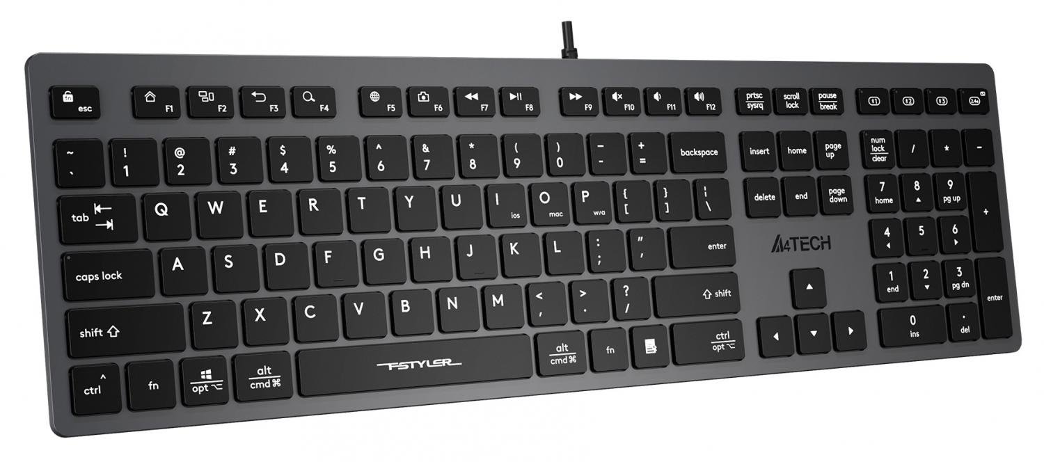 Клавиатура A4Tech FX50 серый USB slim Multimedia (FX50 GREY) кабель 1.5м