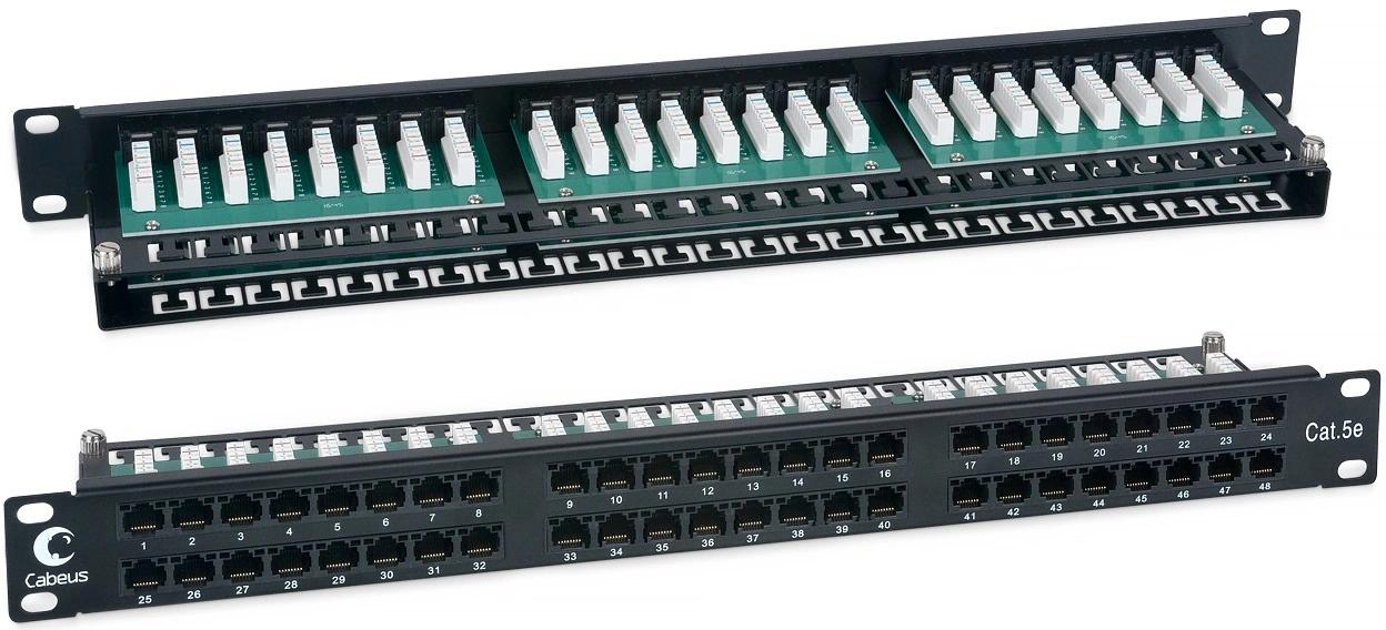 Патч-панель Cabeus PLHD-48-CAT.5E-DUAL 19" 1U 48xRJ45 кат.5E UTP