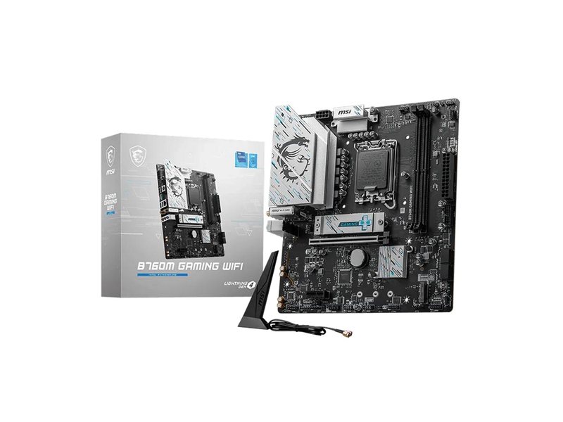 Материнская плата MSI B760M GAMING WIFI B760, LGA1700, 2*DDR5, 1*PCIEx16, 1*PCIEx1, 2*M.2, 6*USB3.2Gen1, 6*USB2.0, 4*SATA3.0, 2.5G, VGA, DP, HDMI, M-ATX, RTL