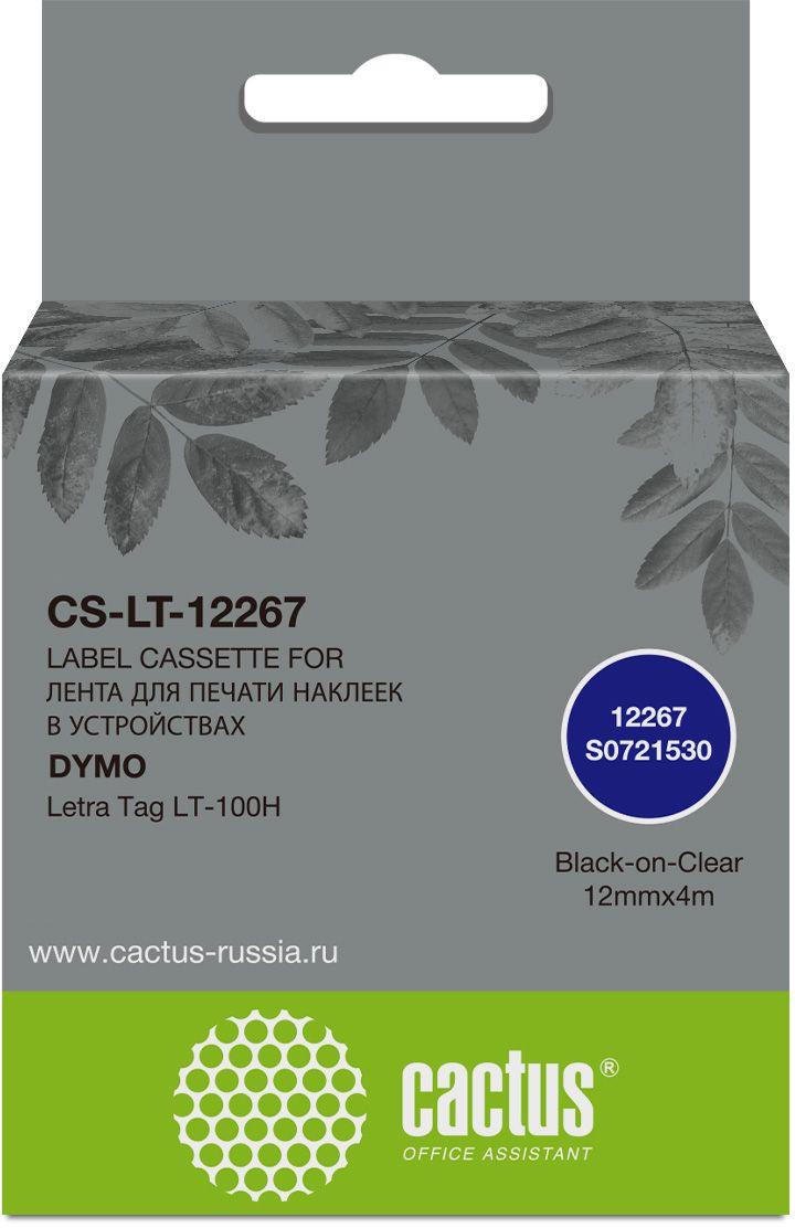 Картридж ленточный Cactus CS-LT-12267 12267 черный на прозрачном 12x4 для Dymo Letra Tag LT-100H без чипа