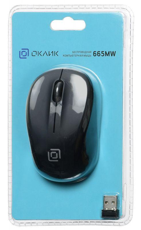 Мышь Оклик 665MW черный оптическая 1600dpi беспров. USB для ноутбука 3but (1025130)