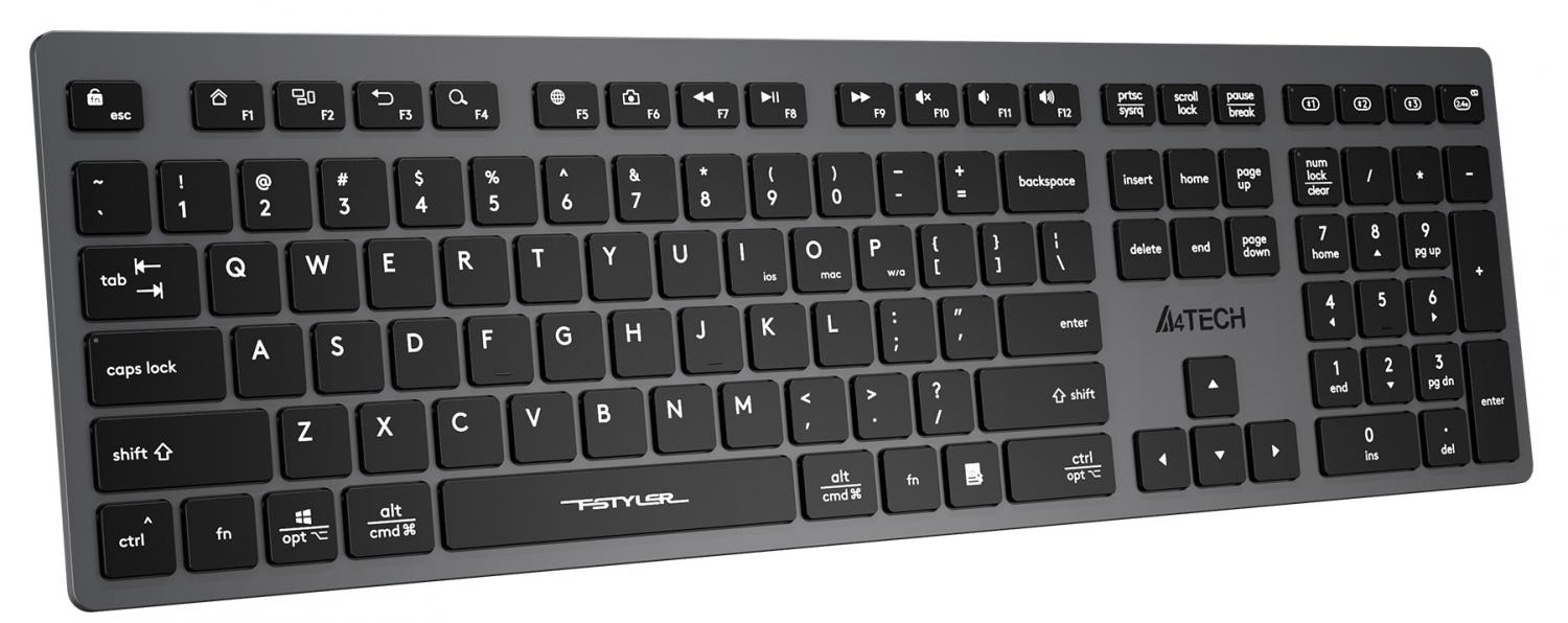 Клавиатура A4Tech FBX50C черный USB беспроводная BT/Radio slim Multimedia (FBX50C GREY)
