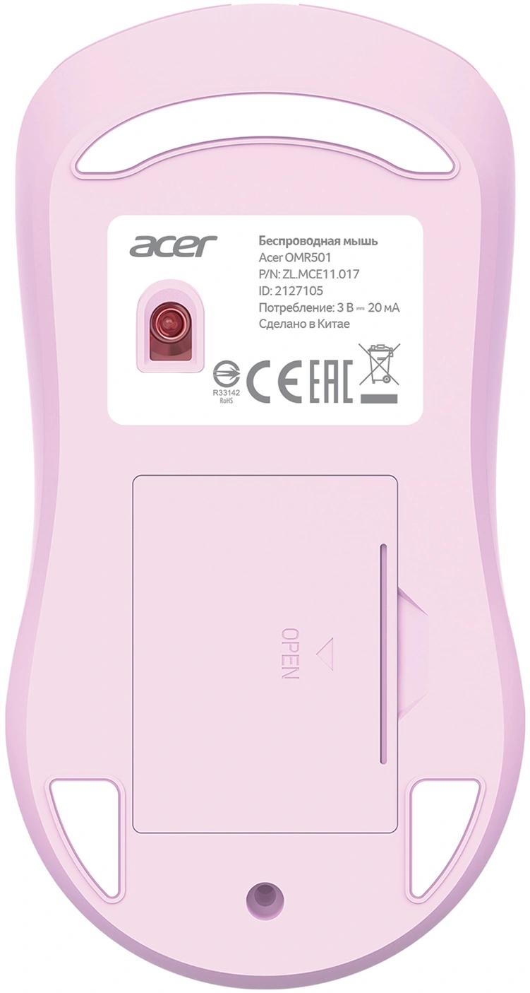 Мышь Acer OMR501 фиолетовый оптическая 1600dpi silent беспров. USB 4but (ZL.MCE11.017)
