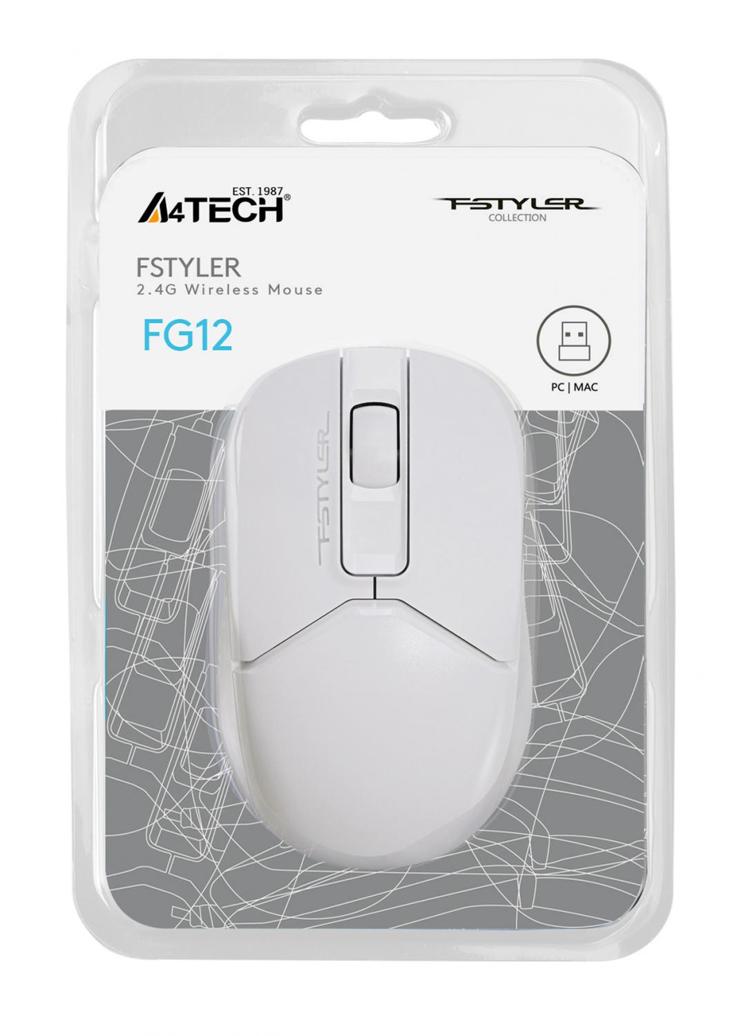 Мышь A4Tech Fstyler FG12 белый оптическая 1200dpi беспров. USB 3but (FG12 WHITE)