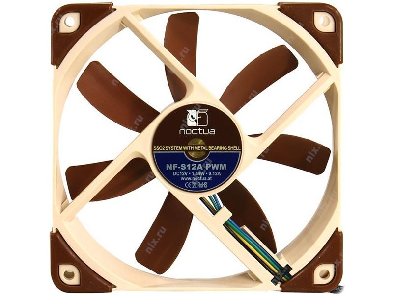 Кулер для корпуса/ Case Cooler Noctua NF-S12A PWM (120x120x25mm, 4-pin PWM, 63.27CFM, 17.8dBA, 1200RPM, Beige/Brown)