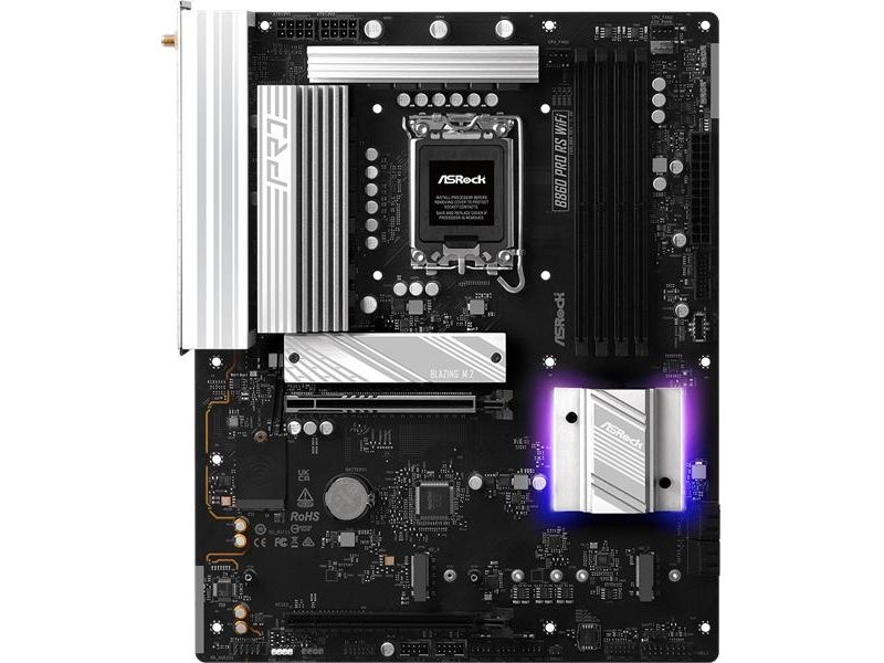 Материнская плата ASROCK B860 PRO RS WIFI, LGA1851, B860, 4*DDR5, 4*SATA, 4*M.2, 6*USB 3.2, 2*USB 2.0, Type-C, 2*PCIx16, 1*M.2 (Key E), HDMI+DP, ATX