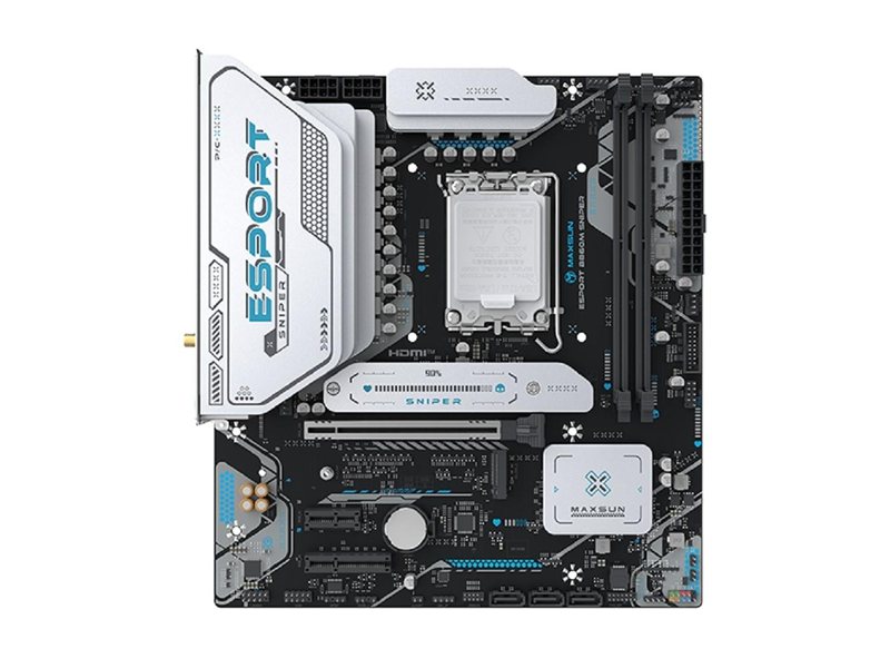 Материнская плата MAXSUN MS-eSport B860M SNIPER WIFI, LGA1851, B860, 2*DDR5, 3*SATA3, 3*M.2, USB 3.2, USB 2.0, 1*PCIEx16, 1*PCIex4, 1*PCIex1, HDMI+DP, mATX
