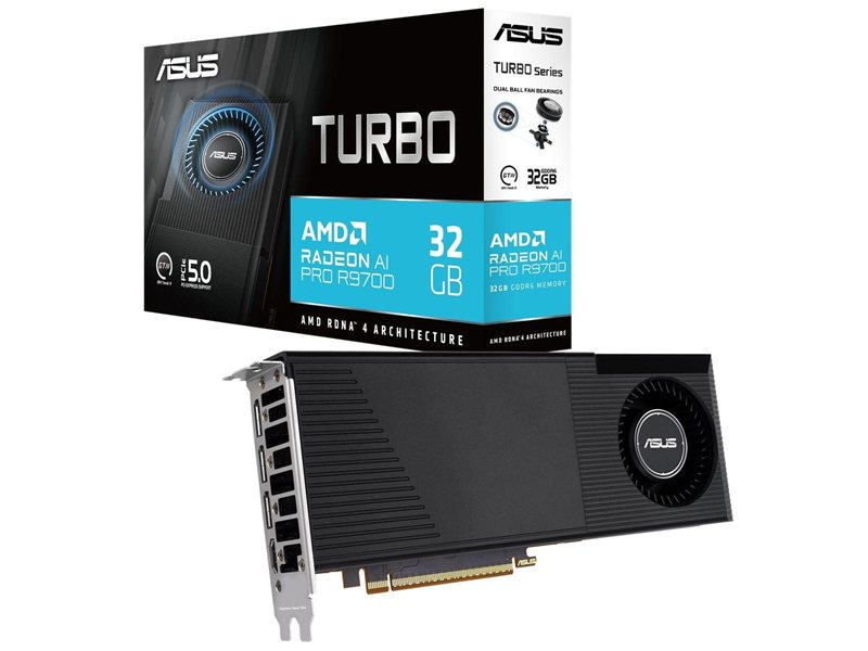 Видеокарта ASUS R9700 TURBO AI PRO 32GB GDDR6 256bit 3xDP HDMI BLOWER RTL (TURBO-AI-PRO-R9700-32G)