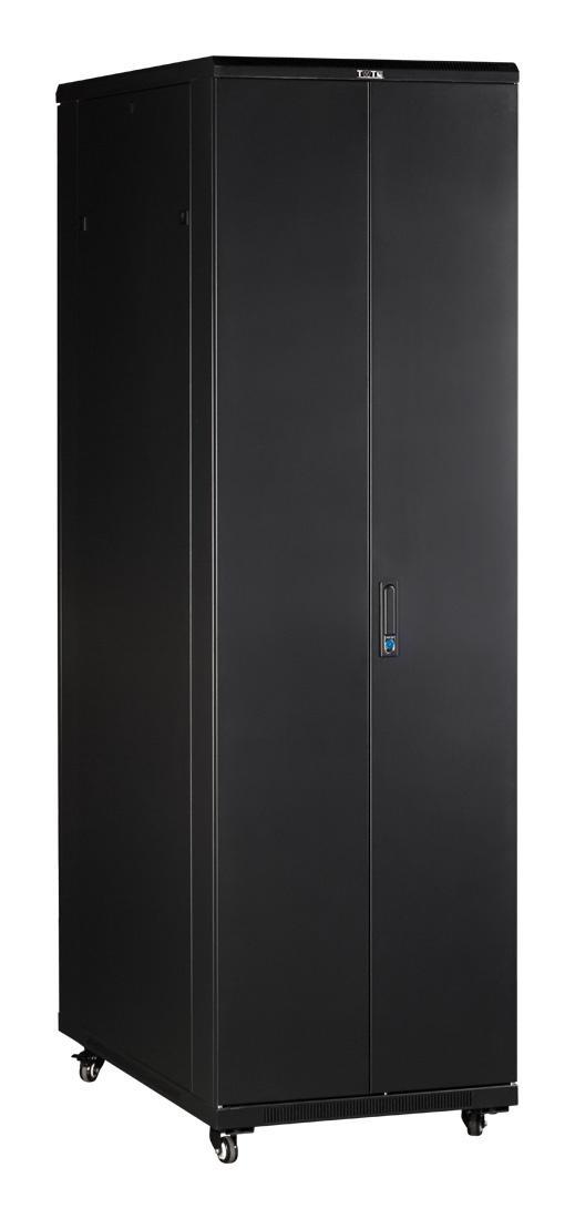 Шкаф серверный Lanmaster (TWT-CBB-42U-8X10-G1) напольный 42U 800x1000мм пер.дв.стекл задн.дв.двуст. 2 бок.пан. 800кг черный IP20