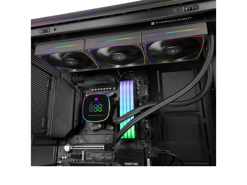 Система жидкостного охлаждения/ Water Cooling System Thermalright Frozen Horizon 360 Digital (360mm, LED temp., Black, ARGB/ Fans: 3x120mm, 68.9CFM, 28.2dBA, 2000RPM/ Pump height 53.2mm, Rad thickness 27mm/ S: 1700, 1200, 1851, 115X, AM5, AM4)