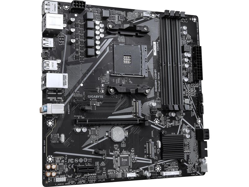 Материнская палата GIGABYTE B450M D3HP, AM4, B450, 4*DDR4, 4*SATA, 2*M.2, 4*USB 3.2, 4*USB 2.0, 1*PCIx16, 1*PCIx1, HDMI+DP, mATX