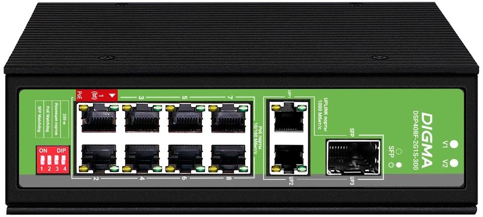 Коммутатор Digma DSP408F-2G1S-300 (L2) 8x100Мбит/с 2x1Гбит/с 1SFP 8PoE 8PoE+ 1PoE++ 300W неуправляемый