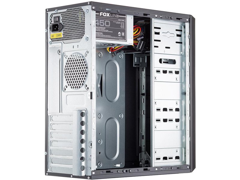 Корпус c блоком питания 450 Ватт/ Case Foxline FL-302, ATX, 2x5.25EXT, 1x3.5EXT, 4x3.5INT, 2xUSB2.0, HDA, w/o FAN, w/450W ATX PSU(80mm), w/1.2m EU pwr cord