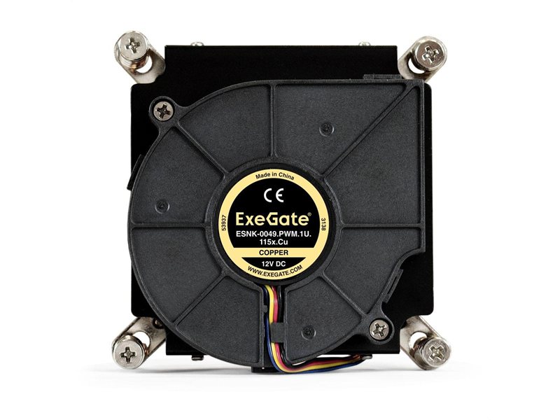 Exegate EX286162RUS Кулер ExeGate ESNK-0049.PWM.1U.115x.Cu (радиальный (улитка), медный, 1U, LGA1150/1151/1155/1156/1200, TDP 115W, Fan 75mm, PWM, 2000-5000RPM, 2 ball bearing, 4pin, 46-54db, ресурс 7