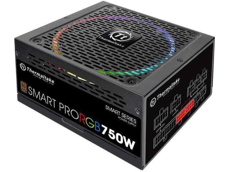 Блок питания Thermaltake ATX 750W SMART PRO RGB 80+ bronze (20+4pin) APFC 140mm fan color LED 9xSATA Cab Manag RTL [PS-SPR-0750FPCBEU-R]