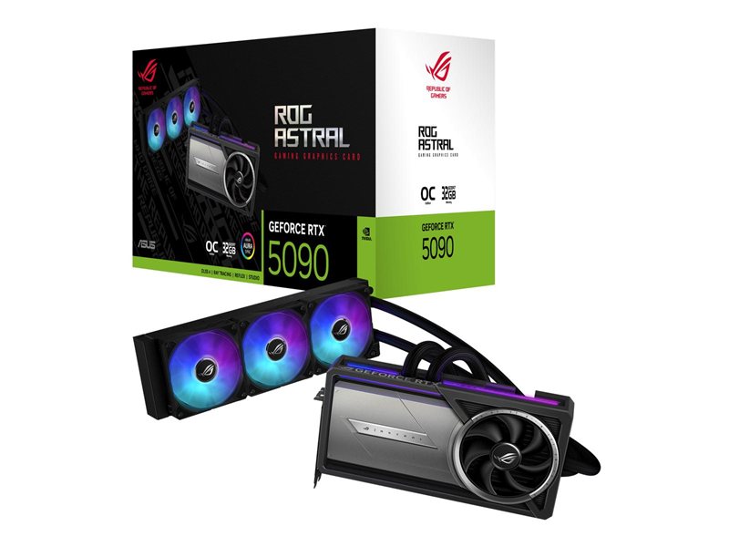 Видеокарта ASUS RTX5090 ROG ASTRAL LC OC GAMING 32GB GDDR7 512bit 3xDP 2xHDMI 4FAN RTL (ROG-ASTRAL-LC-RTX5090-O32G-GAMING)