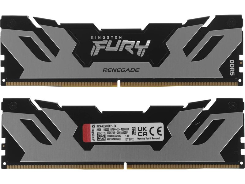 Память DDR5 2x32GB 6400MHz Kingston KF564C32RSK2-64 Fury Renegade Silver XMP RTL Gaming PC5-51200 CL32 DIMM UDIMM 288-pin 1.4В kit dual rank с радиатором Ret