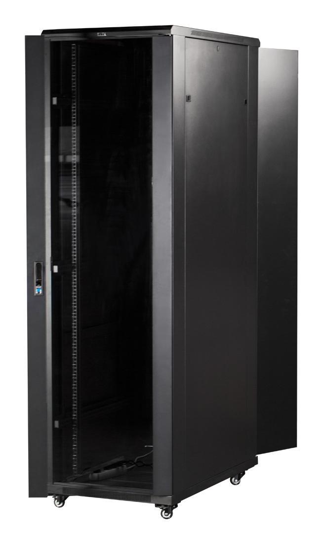 Шкаф серверный Lanmaster (TWT-CBB-42U-8X10-G1) напольный 42U 800x1000мм пер.дв.стекл задн.дв.двуст. 2 бок.пан. 800кг черный IP20