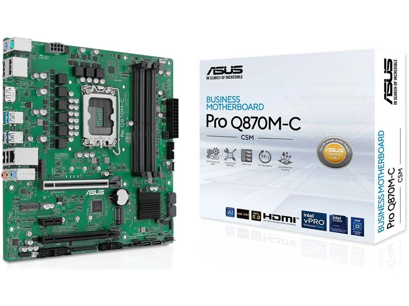 Материнская плата ASUS PRO Q870M-C-CSM, LGA1851, Q870, 4*DDR5, 4*SATA, 2*M.2, 3*USB 3.2, 2*USB 2.0, Type-C, 2*PCIx16, 1*PCIx1, 2*DP+VGA, mATX; 90MB1KEP-M0EAYC