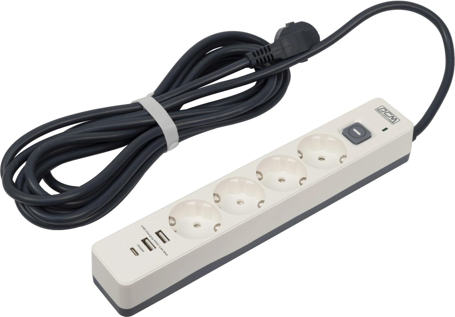 Сетевой фильтр Powercom SP-01 USB2A1CW 3,0М 3.0м (4 розетки) белый/серый (коробка)