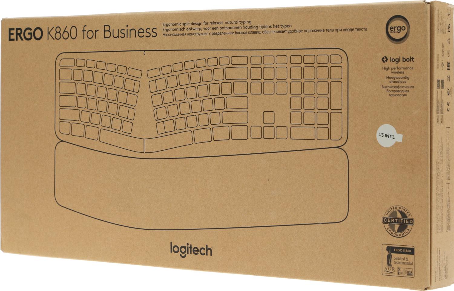 Клавиатура Logitech K860 черный USB беспроводная BT/Radio Multimedia Ergo (подставка для запястий) (920-010359)
