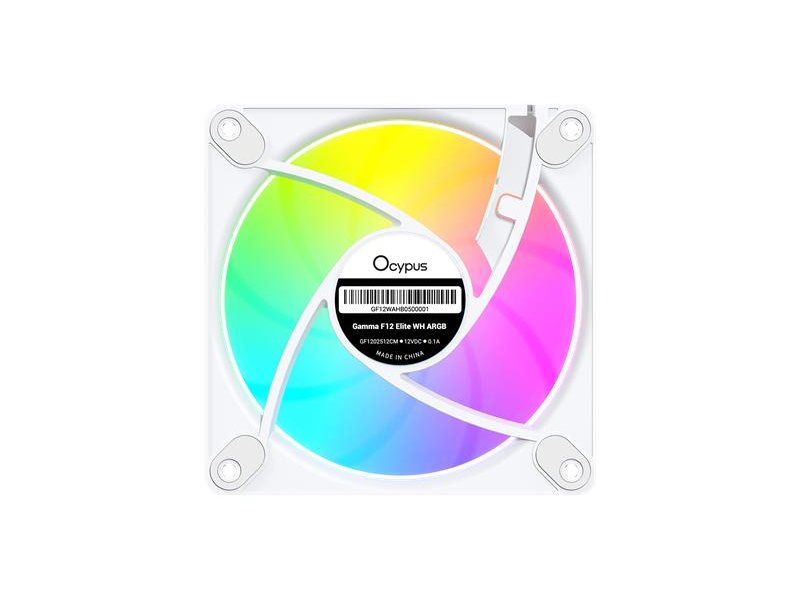 Вентилятор для корпуса Ocypus Gamma F12 Elite WH ARGB, 120x120x25mm, 4-PIN PWM, 600-1800 RPM, 26 DBA MAX, HYDRO BEARING