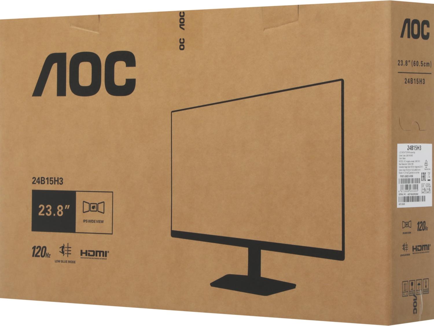 Монитор AOC 23.8" 24B15H3 черный IPS 16:9 HDMI матовая 1000:1 250cd 178гр/178гр 1920x1080 120Hz VGA FHD 2.8кг