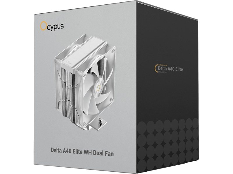 Кулер для процессора/ CPU Cooler Ocypus Delta A40 Elite WH Dual FAN (220W, 4-pin PWM, 156.7mm, Al/Cu, 4x6mm, 2x120mm, 73CFM, 29dBA, 2000RPM, S: 1851/1700/1200/115X, AM5/AM4, white)