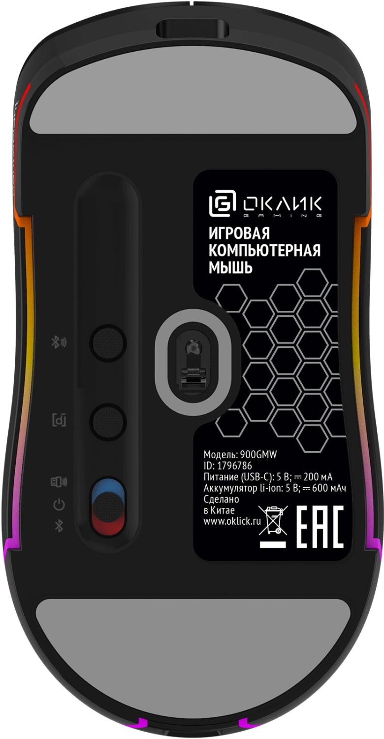 Мышь Оклик 900GMW черный оптическая 26000dpi беспров. BT/Radio USB 6but (1796786)
