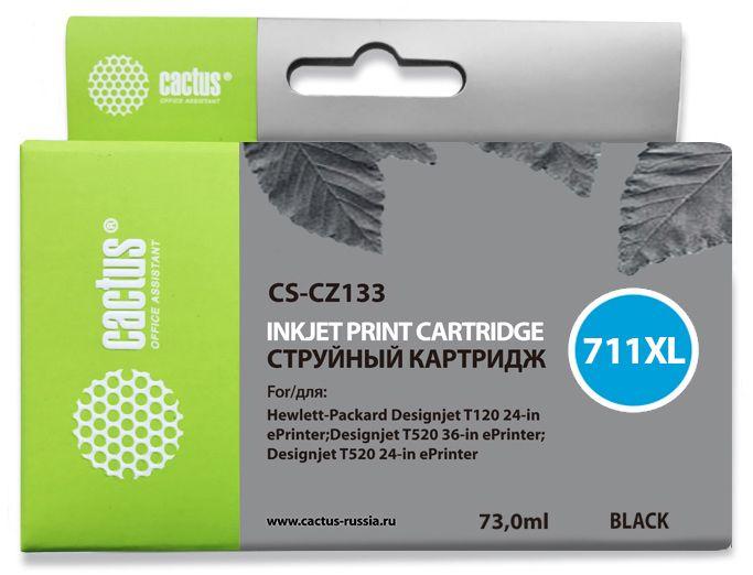 Картридж струйный Cactus CS-CZ133 №711 черный пигментный (73мл) для HP DJ T120/T520/530 с чипом