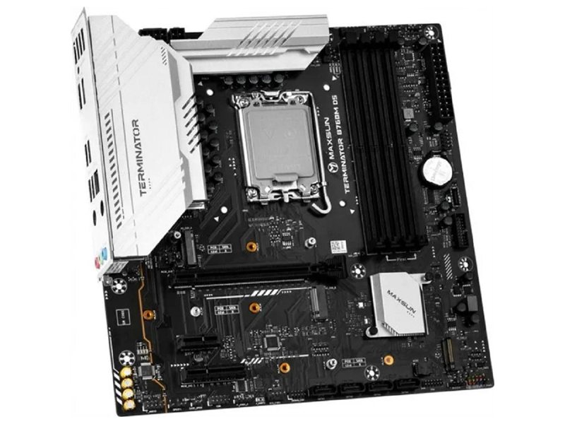 MAXSUN MS-Terminator B760M D5 WiFi V1/V2 (Socket 1700, mATX, 4*DDR5, DP/HDMI, 4xSATA3, 3*M.2,xPCI-E x16 /1xPCI-E x1, 6*USB 2.0, 2*USB 3.2 Gen1, LAN 1*2.5G, Bluetooth, Wi-Fi 802.11ax, RTL)