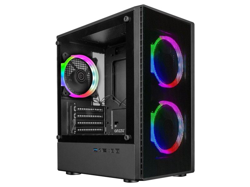 Корпус Ginzzu CL405 mATX FAN 3*12 FRGB (12RR4) передняя панель Сетка