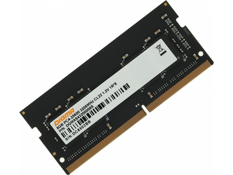 Память DDR4 8Gb 3200MHz Digma DGMAS43200008S RTL PC4-25600 CL22 SO-DIMM 260-pin 1.2В single rank Ret